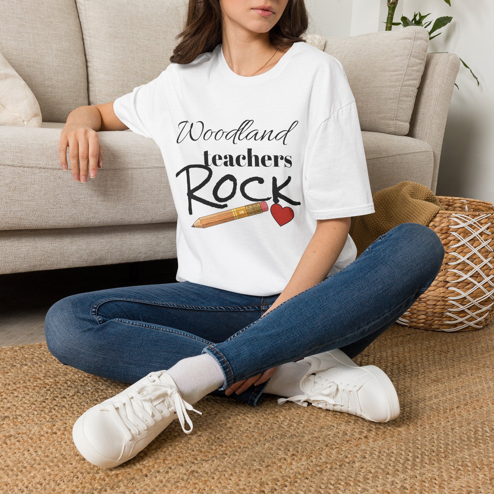 Woodland Teachers Rock T-Shirt — Cute Pencil & Heart Teacher Appreciation Tee