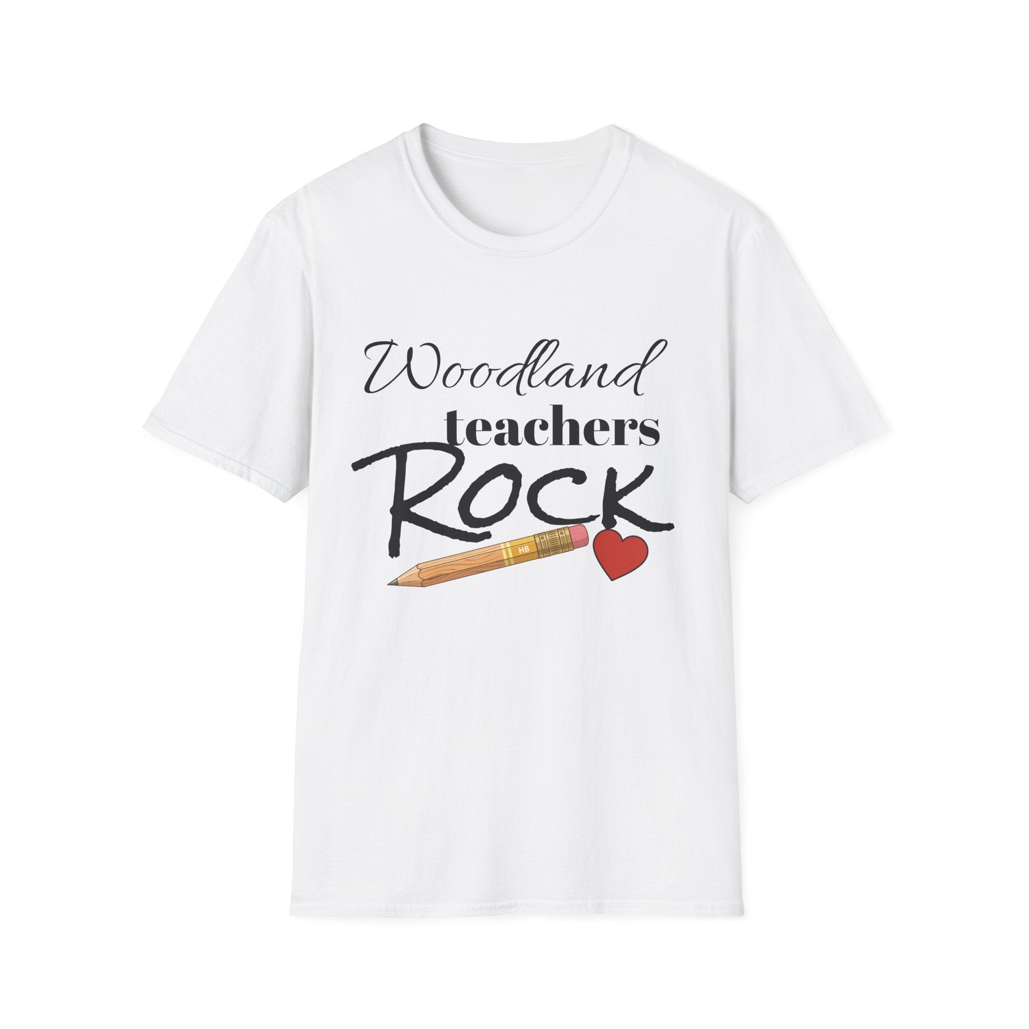 Woodland Teachers Rock T-Shirt — Cute Pencil & Heart Teacher Appreciation Tee